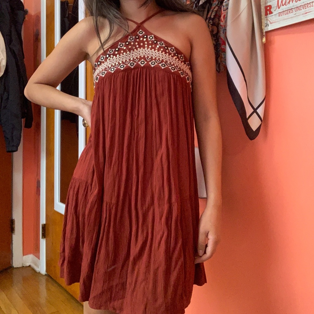 American Eagle embroidered halter dress